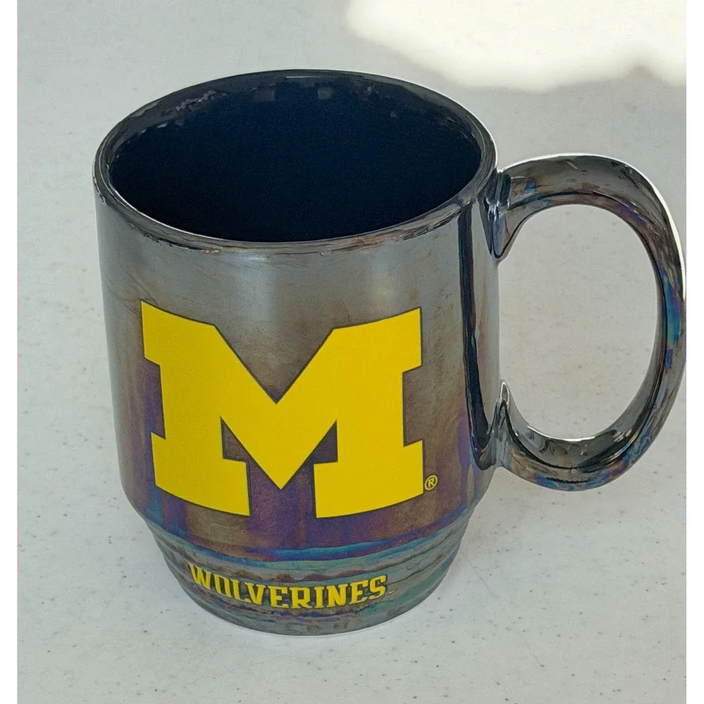 Michigan Wolverines University Iridescent Ceramic Coffee Mug Cup Logo NCAA